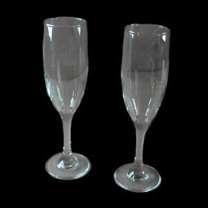 Pair Fluted Champagne Glasses Clear Hand-Blown? Vintage 8" Tall